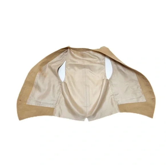 Vintage 70s Tan Suede Satin Button-Up Vest Slim Fit Suit Tuxedo Disco Formalwear